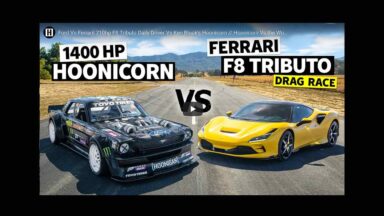 Ken Block Hoonicorn vs Ferrari F8 Tributo