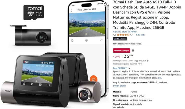 Auto 150 euro Amazon 70mai Dash Cam