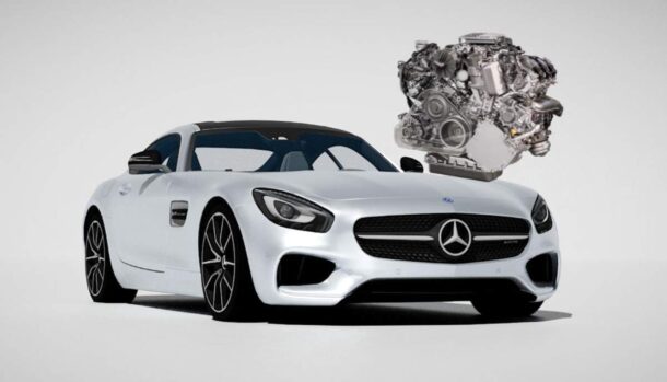 Il disegno di una Mercedes e di un motore