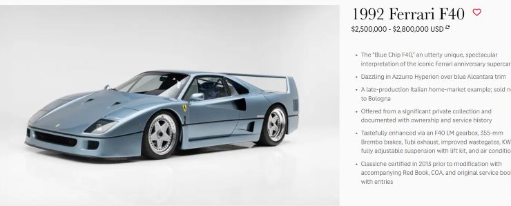 Ferrari tris F40 novità asta
