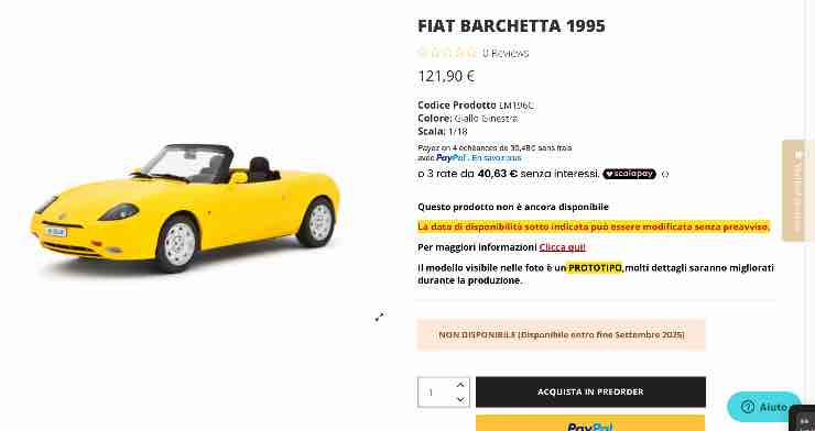 FIAT Barchetta 1:18 fedele riproduzione