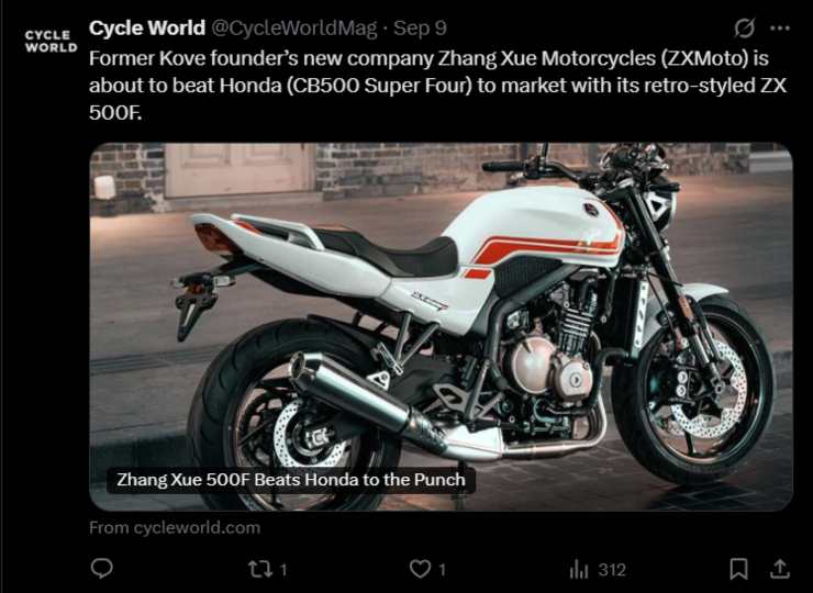 Zhang Xue ZX 500 F novità Honda
