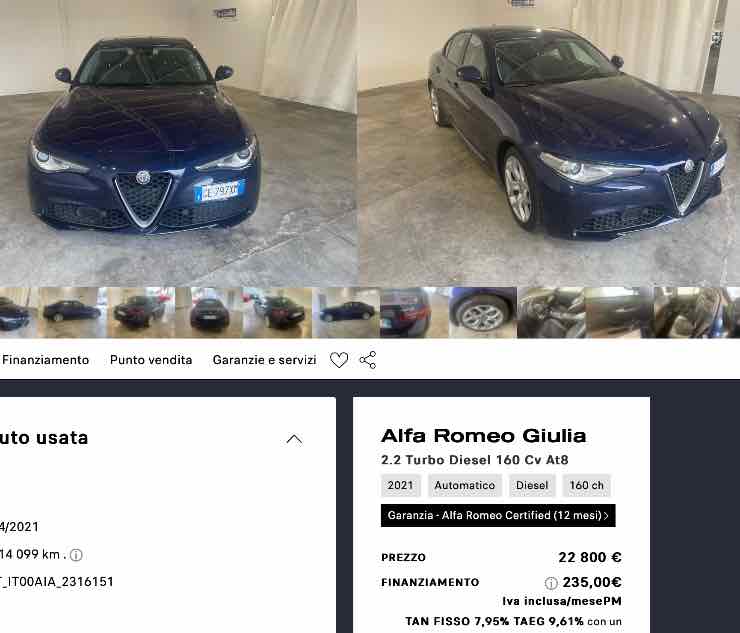 Alfa Romeo Giulia turbo diesel a 22.800 euro