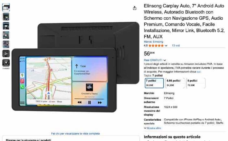 Elinsong CarPlay Auto a 56,99 euro