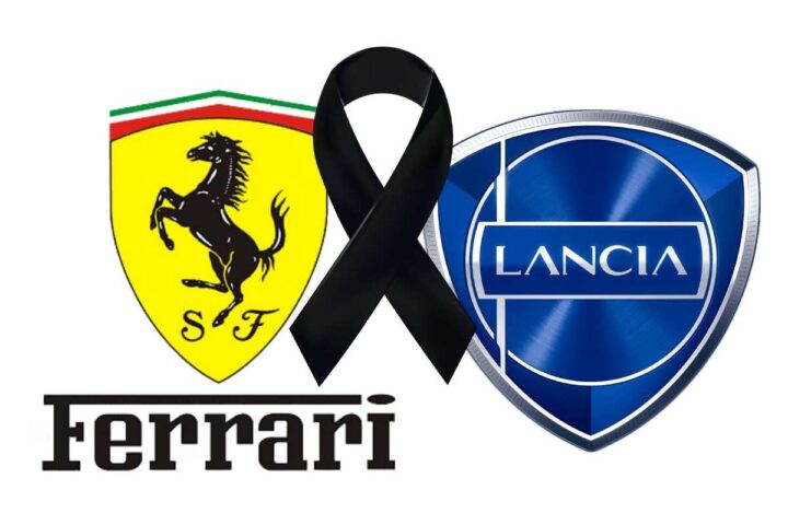 I loghi di Ferrari e Lancia e il fiocco del lutto