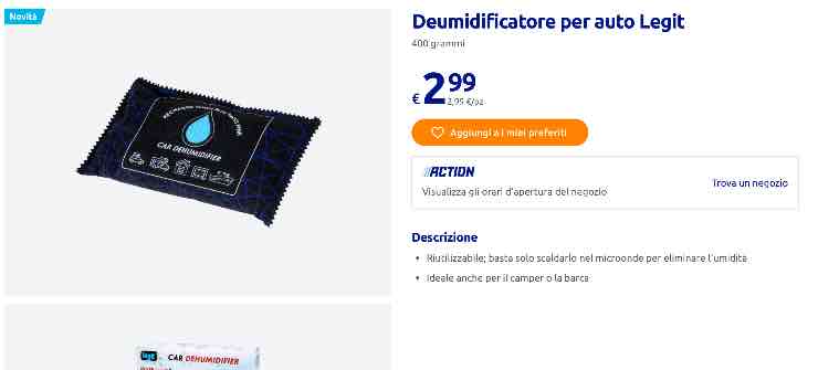Deumidificatore auto Legit a 2,99 euro