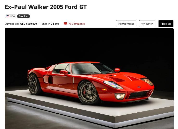 ford gt Paul walker asta