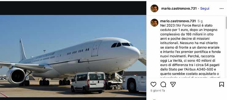 Renzi aereo vendita air force