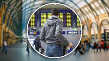 uomo con una valigia alla stazione